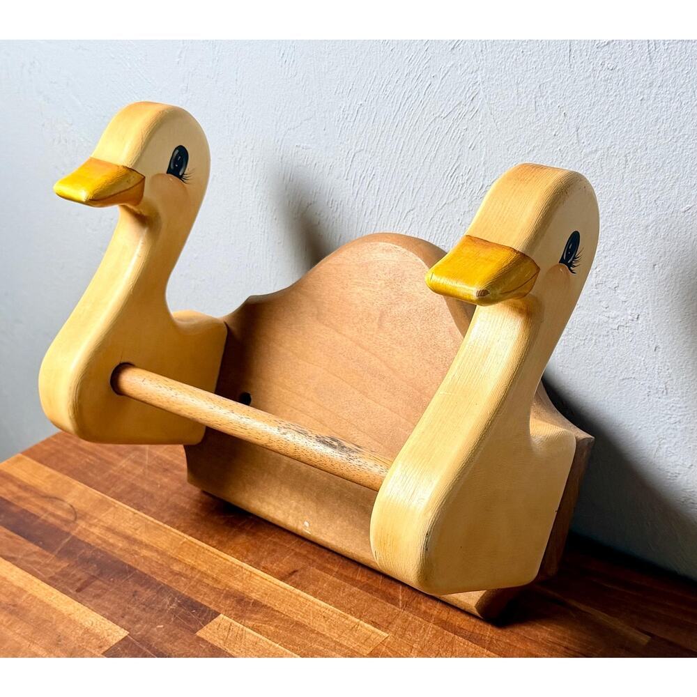 Vintage Wooden Goose Towel Wall Rack | Hand Painted Duck Geese Kitchen Decor - Picture 4 of 16